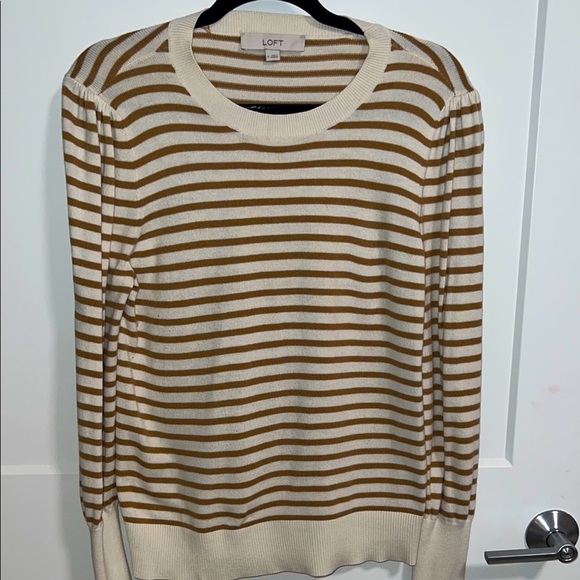 LOFT gold and Cream Striped Sweater - medium - Picture 6 of 8